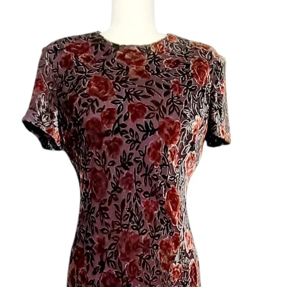 Vtg Kay Unger Brown Burn Out Velvet Floral Maxi‎ Gown 8P Bias Silk Blend Y2k 90s - Picture 3 of 7